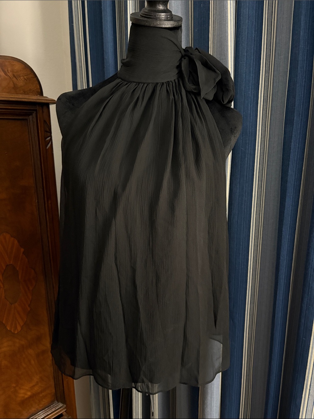 Theory Black High-Neck Pleated Chiffon Skirt